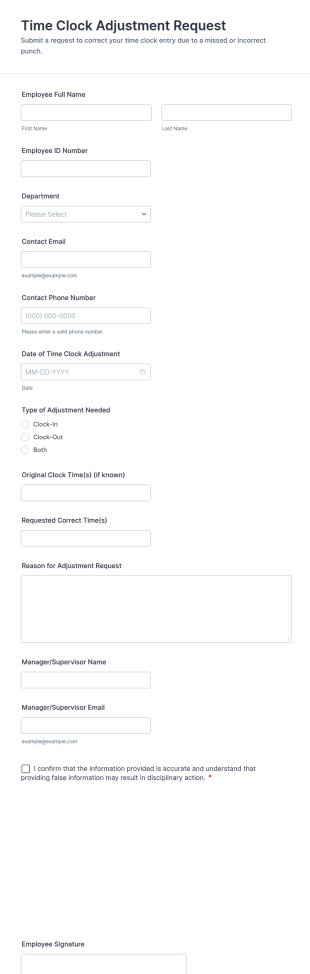 Time Clock Adjustment Request Form Template