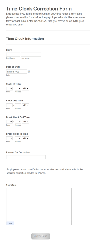 Time Clock Correction Form Template