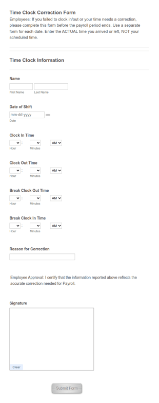 Time Clock Correction Form Template