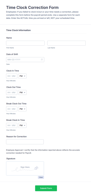 Time Clock Correction Form Template
