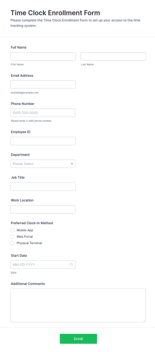 Time Clock Enrollment Form Template