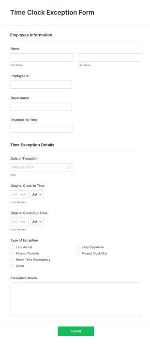 Time Clock Exception Form Template