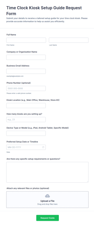 Time Clock Kiosk Setup Guide Request Form Template