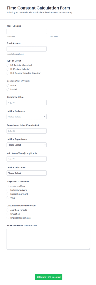 Time Constant Calculation Form Template