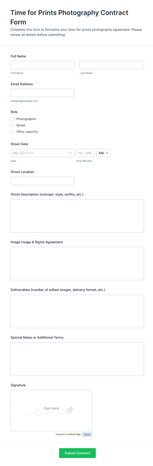 Time For Prints Photography Contract Form Template