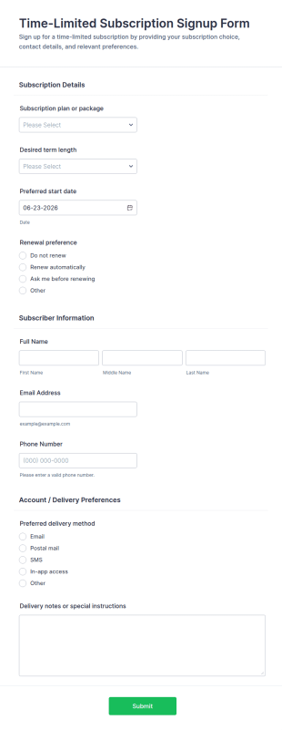 Time Limited Subscription Signup Form Template