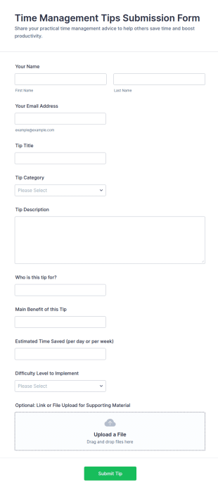 Time Management Tips Submission Form Template