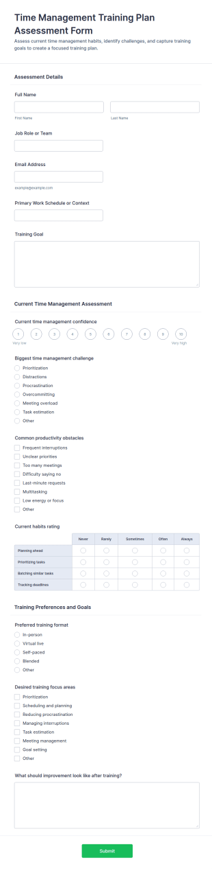 Time Management Training Plan Assessment Form Template