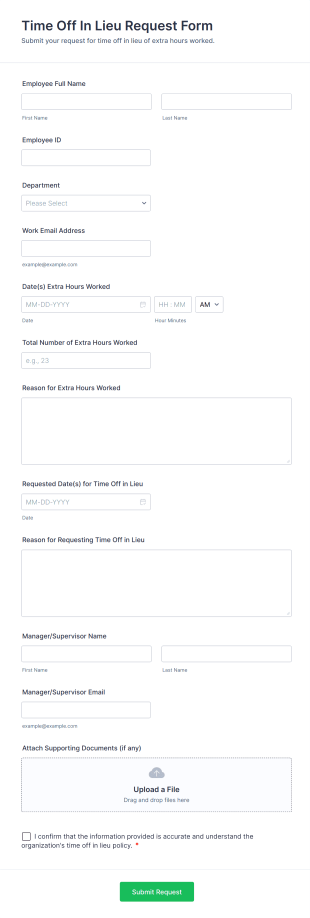 Time Off In Lieu Request Form Template