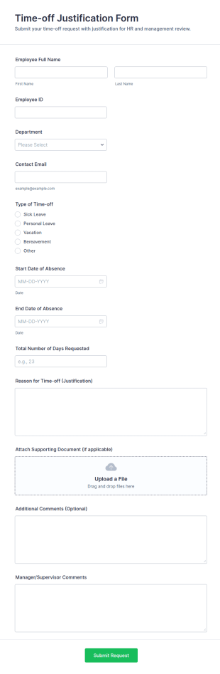 Time Off Justification Form Template