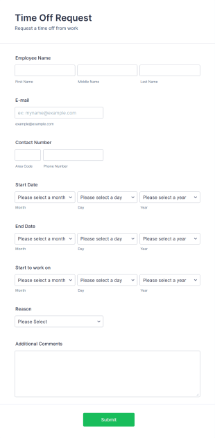 Time Off Request Form Template