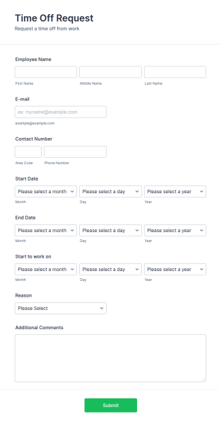 Time Off Request Form Template