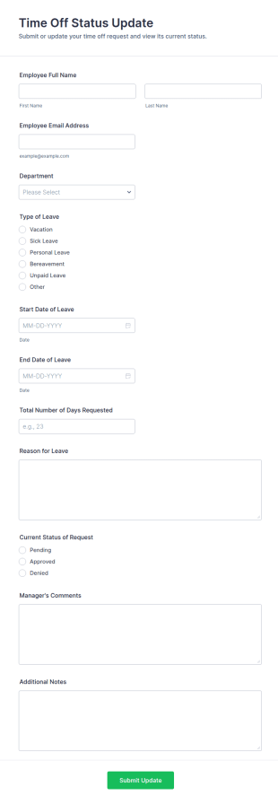 Time Off Status Update Form Template