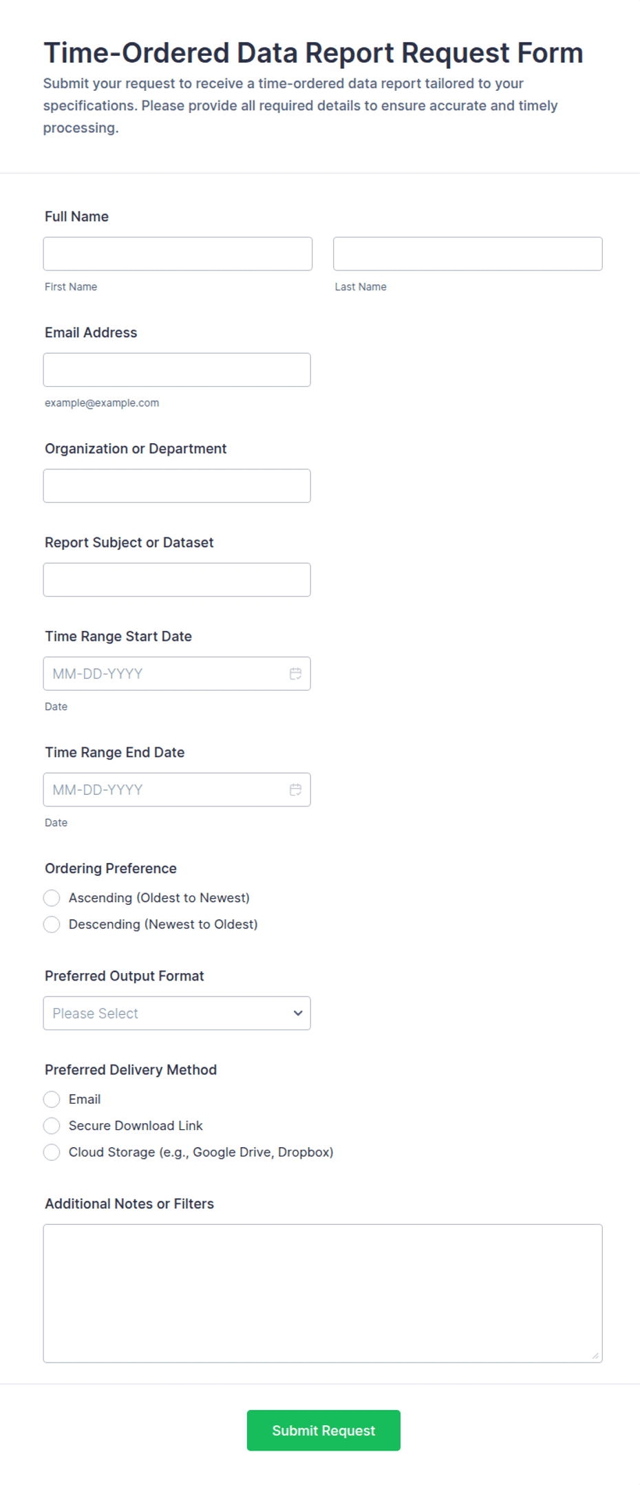 Time-Ordered Data Report Request Form Template | Jotform