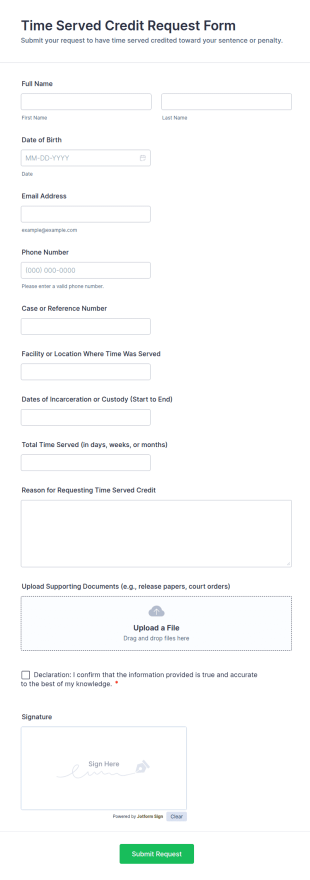 Time Served Credit Request Form Template