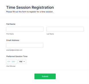 Time Session Registration Form Form Template