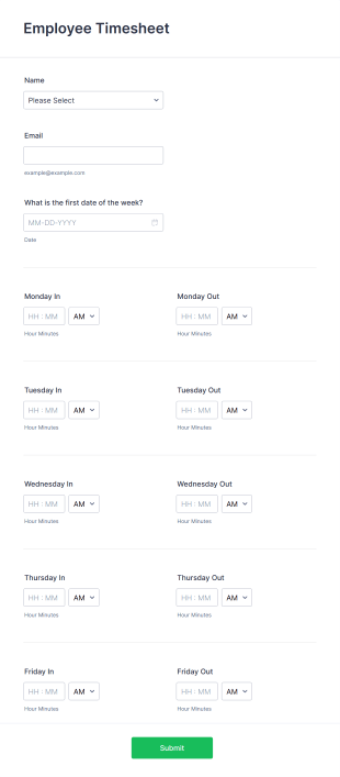 Simple Time Sheet Form Template