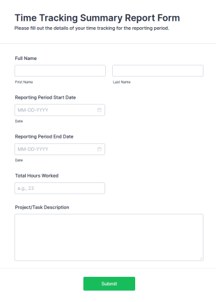 Time Tracking Summary Report Form Template