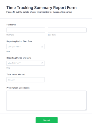Time Tracking Summary Report Form Template