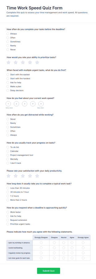 Time Work Speed Quiz Form Template