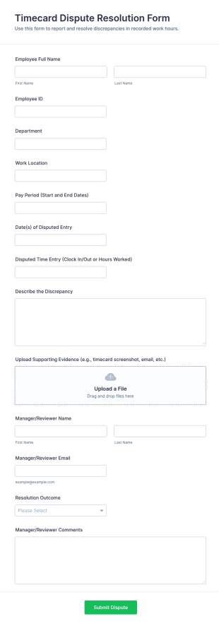 Timecard Dispute Resolution Form Template
