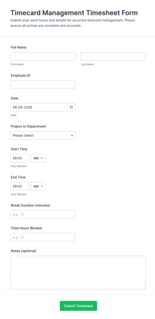 Timecard Management Timesheet Form Template