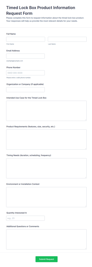 Timed Lock Box Product Information Request Form Template