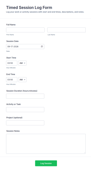 Timed Session Log Form Template