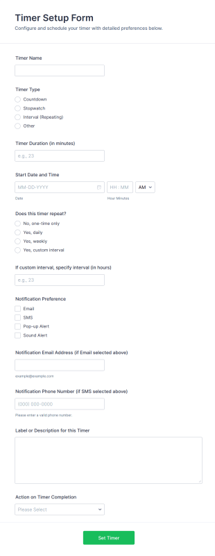 Timer Setup Form Template