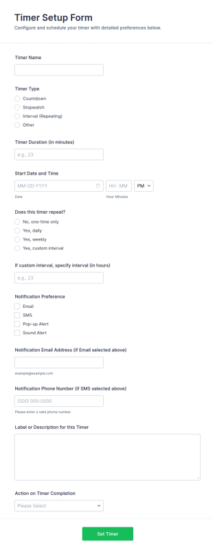 Timer Setup Form Template