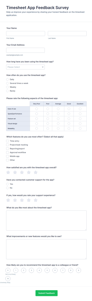 Timesheet App Feedback Survey Form Template
