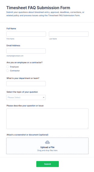Timesheet FAQ Submission Form Template