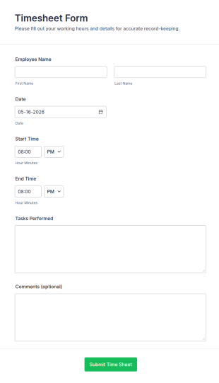 Timesheet Form Template