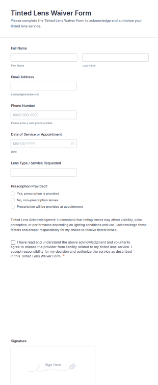 Tinted Lens Waiver Form Template