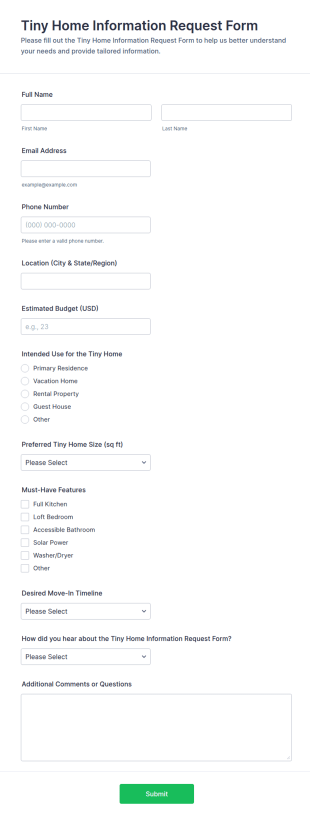 Tiny Home Information Request Form Template