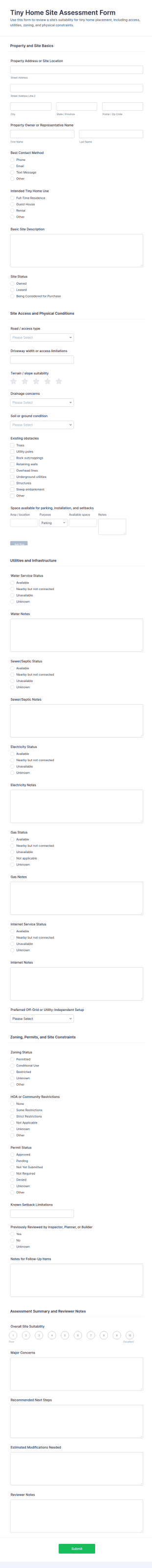 Tiny Home Site Assessment Form Template