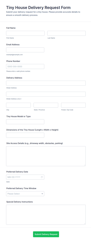 Tiny House Delivery Request Form Template