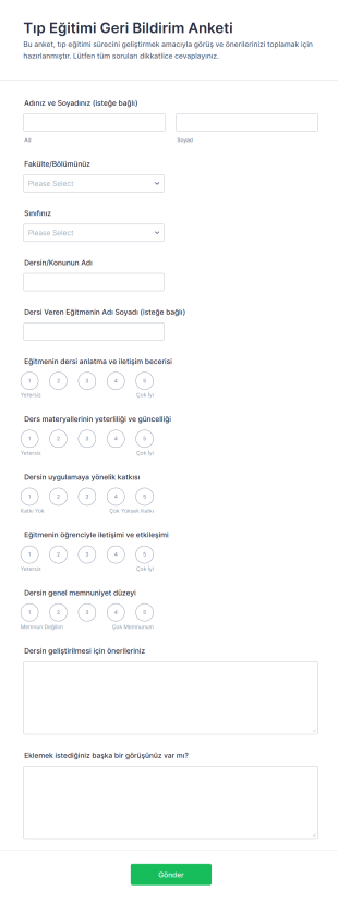 Tıp Eğitimi Geri Bildirim Anketi Form Şablonu