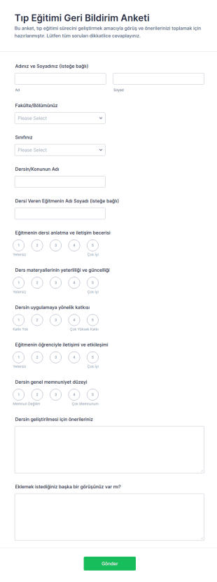 Tıp Eğitimi Geri Bildirim Anketi Form Şablonu
