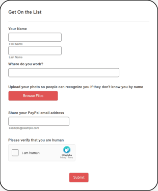 Tip Jar Get On The List Form Template