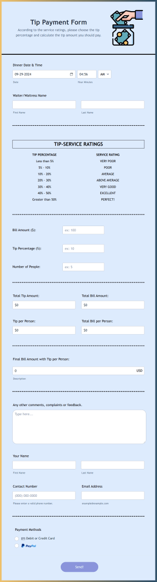 Tip Payment Form Template