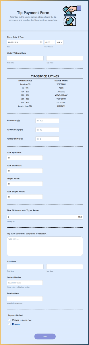 Tip Payment Form Template