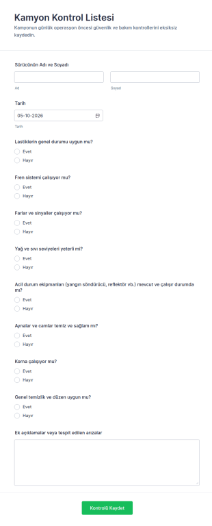 Tır Muayene Kontrol Listesi Form Şablonu