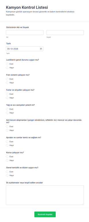Tır Muayene Kontrol Listesi Form Şablonu