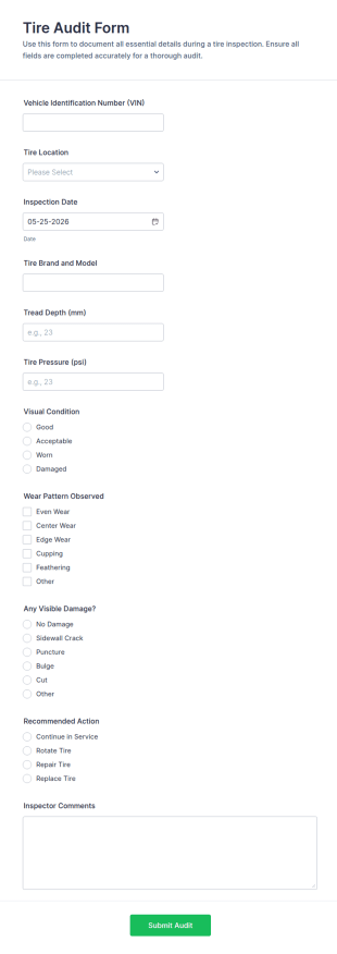 Tire Audit Form Template