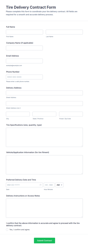 Tire Delivery Contract Form Template