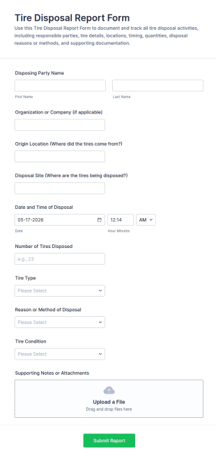Tire Disposal Report Form Template