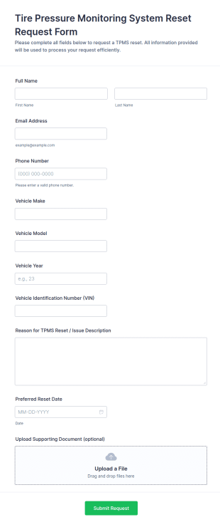Tire Pressure Monitoring System Reset Request Form Template