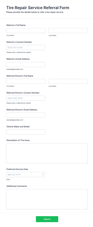Tire Repair Service Referral Form Template