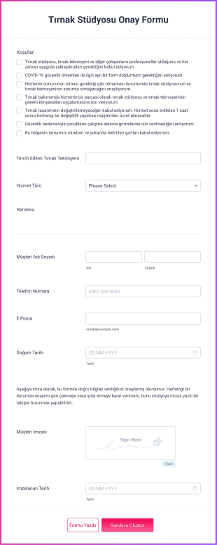 Tırnak Stüdyosu Onay Form Template